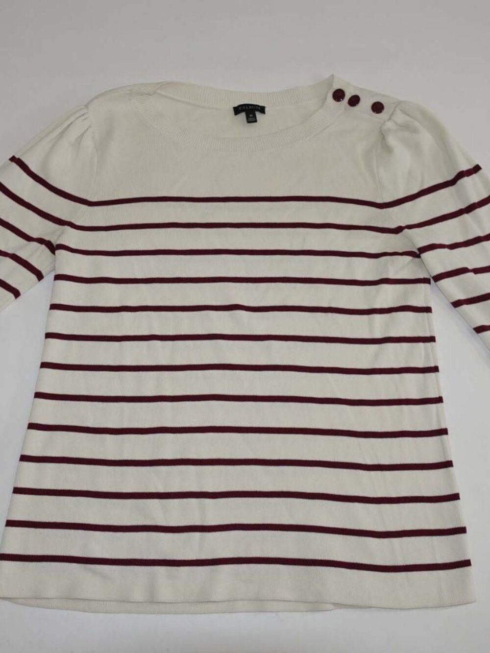 Talbots Women's Crewneck Sweater Medium 3/4 Sleeves Off White Red Stripes M